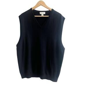 Pronto Uomo Men’s 100% Extra Fine Merino Wool Vest Black Size XL V- Neck Preppy